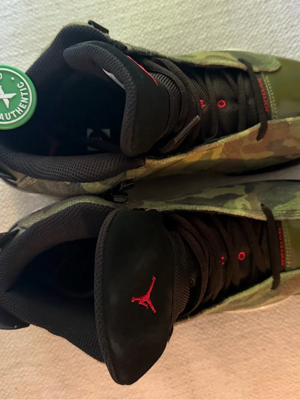 Jordan Camo Dub Zero in Olive, Black, Red authenticated on stock X